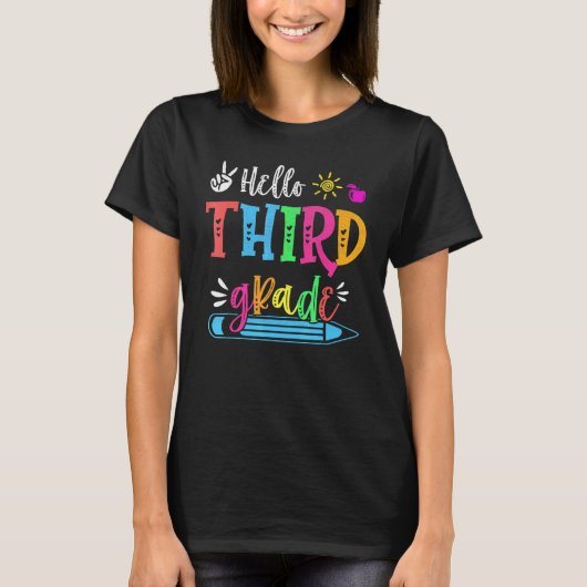 Hello三年生おもしろい3年生新学期 Tシャツ (正面)