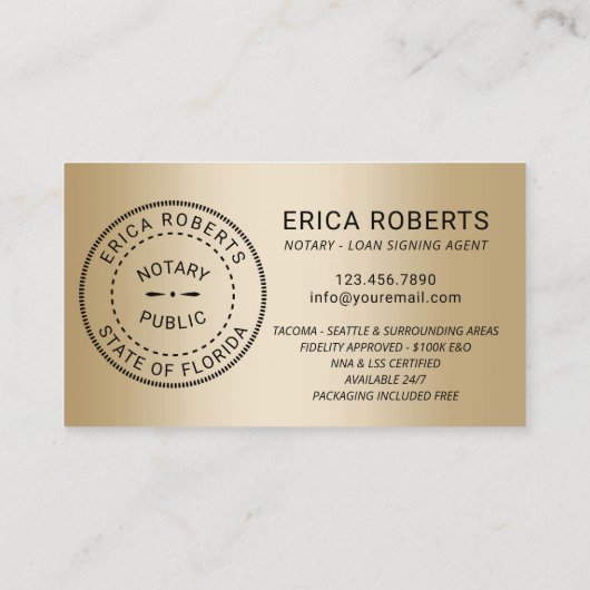 Hello公証人ローン署名エージェントエレガントブラック金ゴールド 名刺 (裏面)