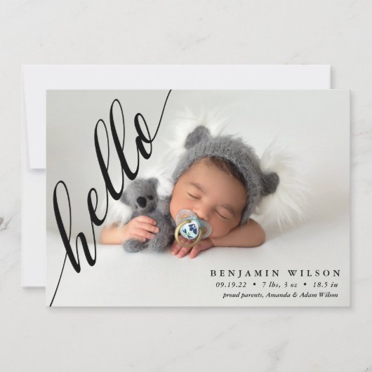 Hello写真モダンベビー誕生発表 案内状 (正面)