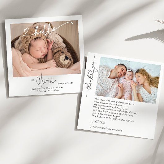 Hello写真生まれたばかりのハートサンキュー誕生 案内状