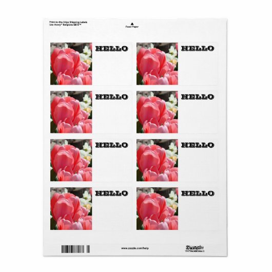 HELLO名タグラベルPink Tulip Flowers ラベル (フルシート)