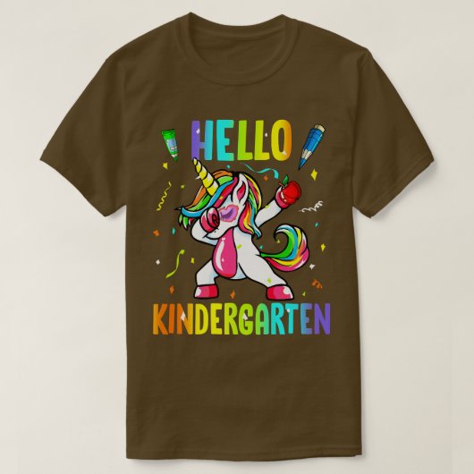 Hello幼稚園かわいいユニコーンScへようこそ Tシャツ (デザイン正面)