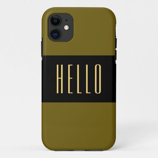 HELLO文字スポーティワイドゴールデンオリーブ黒ストライプ色 Case-Mate iPhoneケース (裏面)