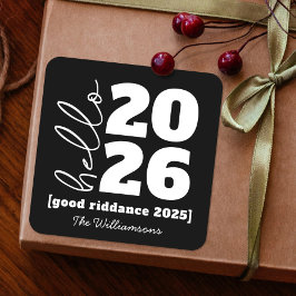 Hello新年はっきりした白黒カスタム年名 スクエアシール