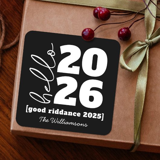 Hello新年はっきりした白黒カスタム年名 スクエアシール