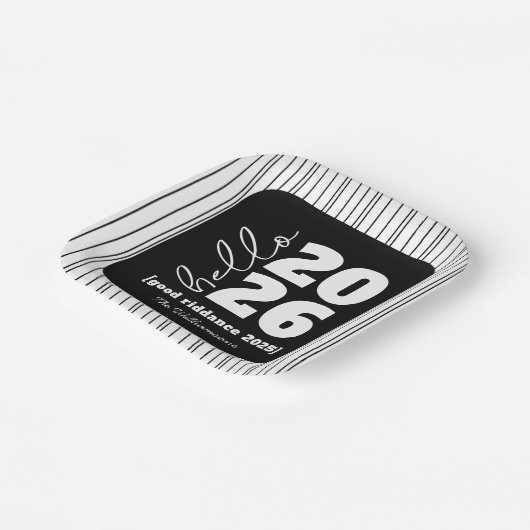 Hello新年はっきりした白黒カスタム年名 ペーパープレート (傾斜あり)