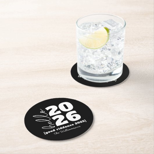 Hello新年はっきりした白黒カスタム年名 ラウンドペーパーコースター (インサイチュ)