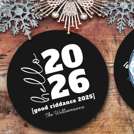 Hello新年はっきりした白黒カスタム年名 ラウンドペーパーコースター