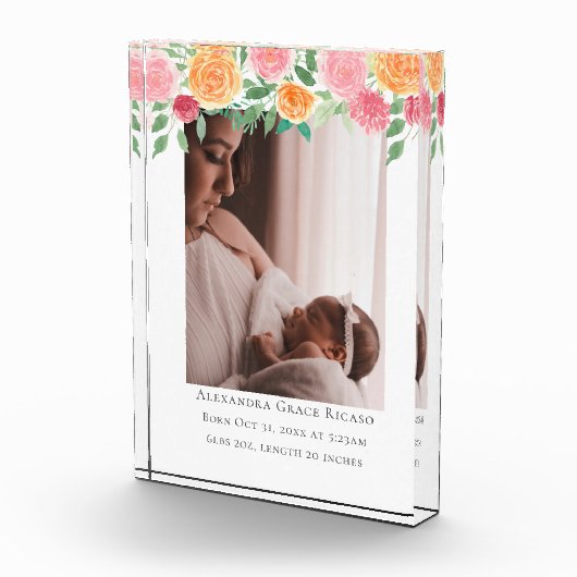 Hello新生児フォトピパーソナライズされたックフラワー フォトブロック (右)