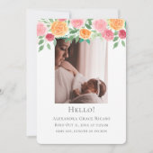 Hello新生児フォトピパーソナライズされたックフラワー 招待状 (正面)