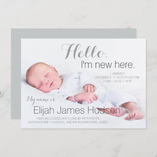 Hello男の赤ちゃんの誕生のお知らせ 案内状 (正面/裏面)