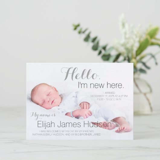 Hello男の赤ちゃんの誕生のお知らせ 案内状 (スタンド正面)