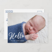 Hello男の赤ちゃんフォトシンプルー誕生のお知らせ ポストカード (正面/裏面)