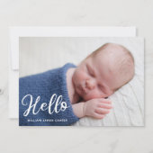 Hello男の赤ちゃんフォトシンプル誕生スクリプトブルー 案内状 (正面)