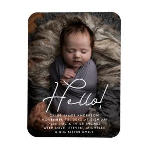 Hello男の赤ちゃんフォトパーソナライズされた誕生統計Invi マグネット