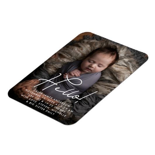 Hello男の赤ちゃんフォトパーソナライズされた誕生統計Invi マグネット (左側)