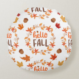 Hello秋紅葉シームレスパターン ラウンドクッション