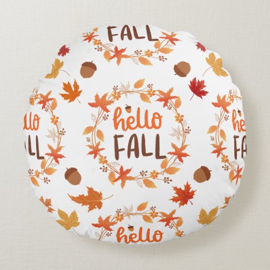 Hello秋紅葉シームレスパターン ラウンドクッション (正面)