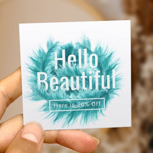 Hello美しいモダンティール（緑がかった色）羽サロン紹介 紹介カード