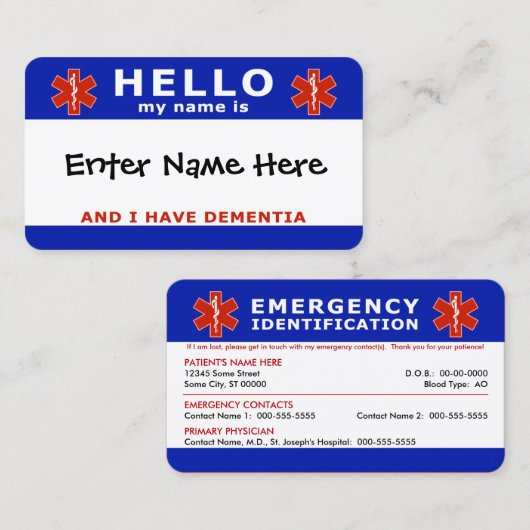 HELLO認知症の緊急情報がある 名刺 (正面/裏面)