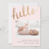 Hello金ゴールドとピンクスクリプトフォト誕生 案内状 (正面)