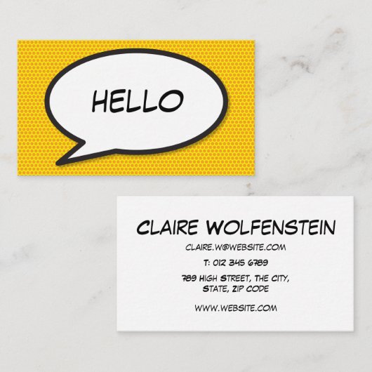 HELLO音声バブルおもしろいモダン漫画ブック 名刺 (正面/裏面)