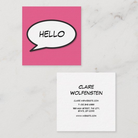 HELLO音声認識バブルおもしろいレトロ漫画ブック スクエア名刺 (正面/裏面)