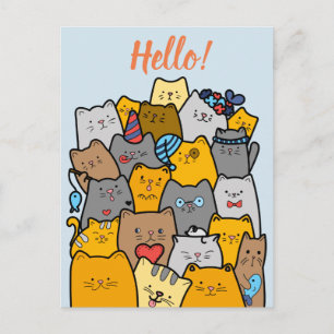 Hello!//おもしろいCat Doodle ポストカード