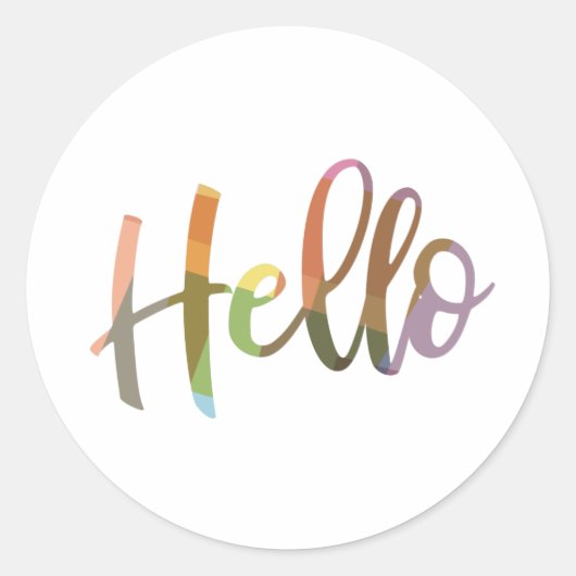 Hello カラフル Word Artスクリプトレタリングデザイン ラウンドシール (正面)