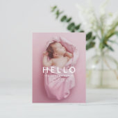 HELLO シンプルフォトオーバーレイの誕生のお知らせ 案内ポストカード (スタンド正面)