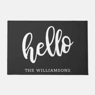 Hello シンプル Black and White パーソナライズされた Family  ドアマット