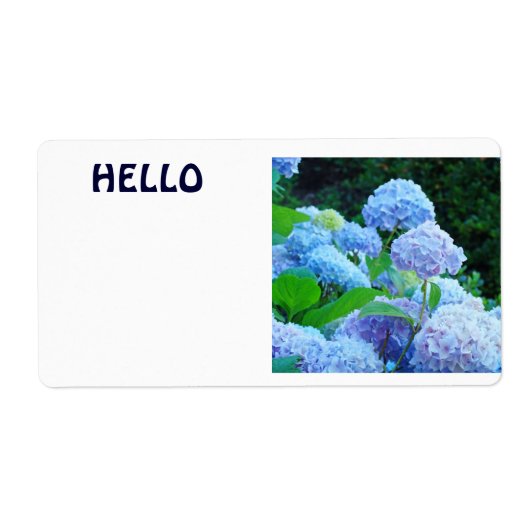 HELLO ネームタグ 青いアジサイの花 ラベル (正面)