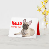 Hello フランスの Bulldog Dog 考え's of You Love カード (黄色い花)