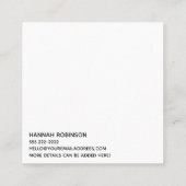 Hello ミニマル in Handwrite Script Black on White スクエア名刺 (裏面)