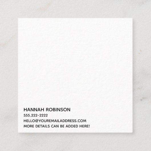 Hello ミニマル in Handwrite Script Black on White スクエア名刺 (裏面)