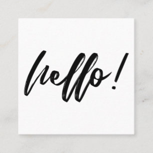 Hello ミニマル in Handwrite Script Black on White スクエア名刺