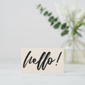 Hello ミニマル in Handwriting Script Black on Cream 名刺 (スタンド正面)