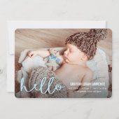 HELLO モダン Birth Announcements青 案内状 (正面)