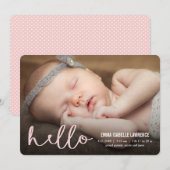 HELLO モダン Birth Announcements PINK 案内状 (正面/裏面)