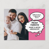 Hello モダン Photo Baby Girl Birth Announcement 案内ポストカード (裏面)