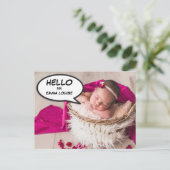 Hello モダン Photo Baby Girl Birth Announcement 案内ポストカード (スタンド正面)