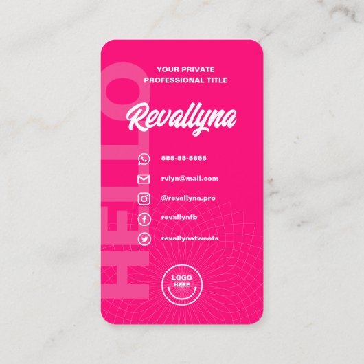 HELLO モダン QRコードHOT PINK 名刺 (裏面)