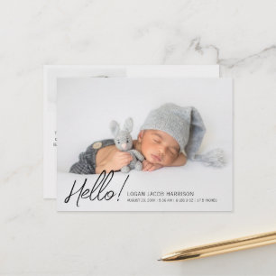 Hello モダン Two Photos Birth Announcement ポストカード