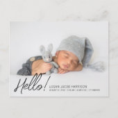 Hello モダン Two Photos Birth Announcement ポストカード (正面)