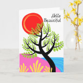 Hello 考え Beautiful Red Sun カード (黄色い花)