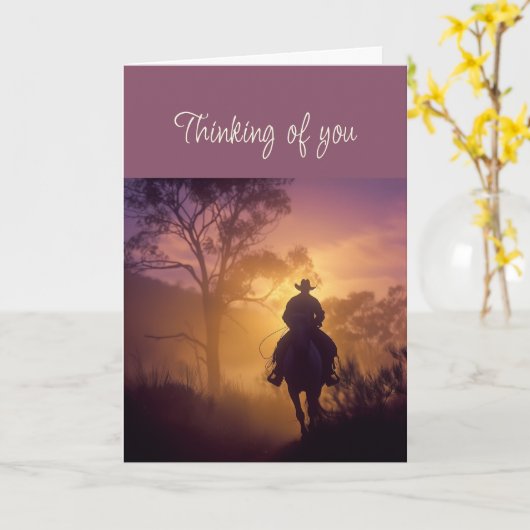 Hello 考え's of You Cowboy Riding Horse Sunset カード (黄色い花)