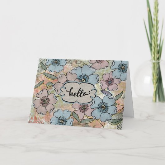 Hello 考え's of You Pink and Blue 色彩の鮮やか Flower カード (正面)