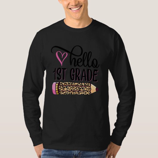 Hello 1年生ピンクヒョウ鉛筆バックスクー tシャツ (正面)