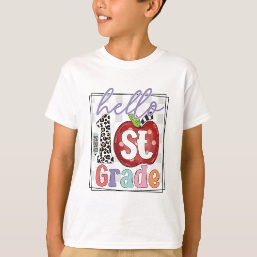 Hello 1年生、男の子または女の子 tシャツ (正面)