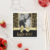 Hello 100金ゴールドブラックダマスク100誕生日 スタンダードカクテルナプキン (インサイチュ)